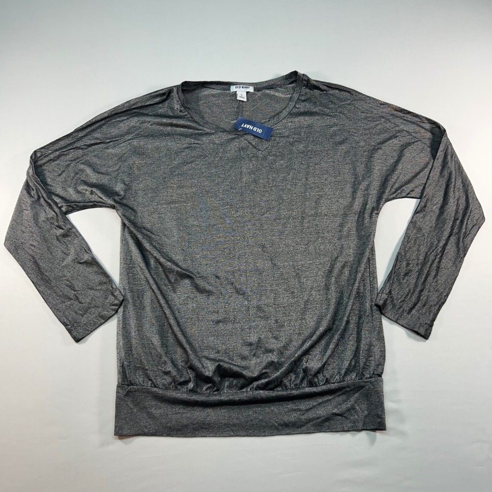 Old Navy Womens Small Charcoal Grey Metallic Shimmer Dolman Banded Hem Top NEW‎